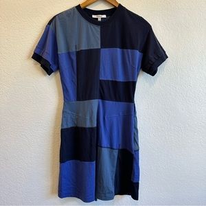 Derek Lam 10 Crosby Women's Blue Short Sleeve Patchwork Shift Dress Size S